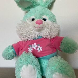Teal Green Bunny Rabbit In Pink Floral Shirt Plush 16” Stuffed Animal Toms Toy